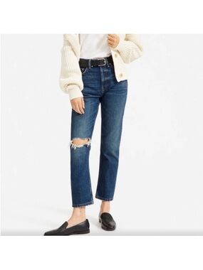 Everlane The 90s Cheeky Jean Vintage Dark Wash High Rise Straight Distressed